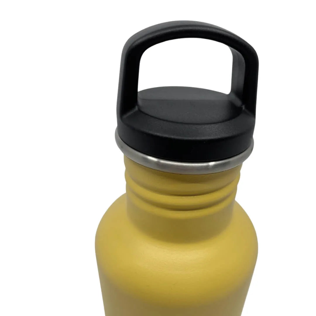 Drinkfles dop zwart op fles geel - Smikkels