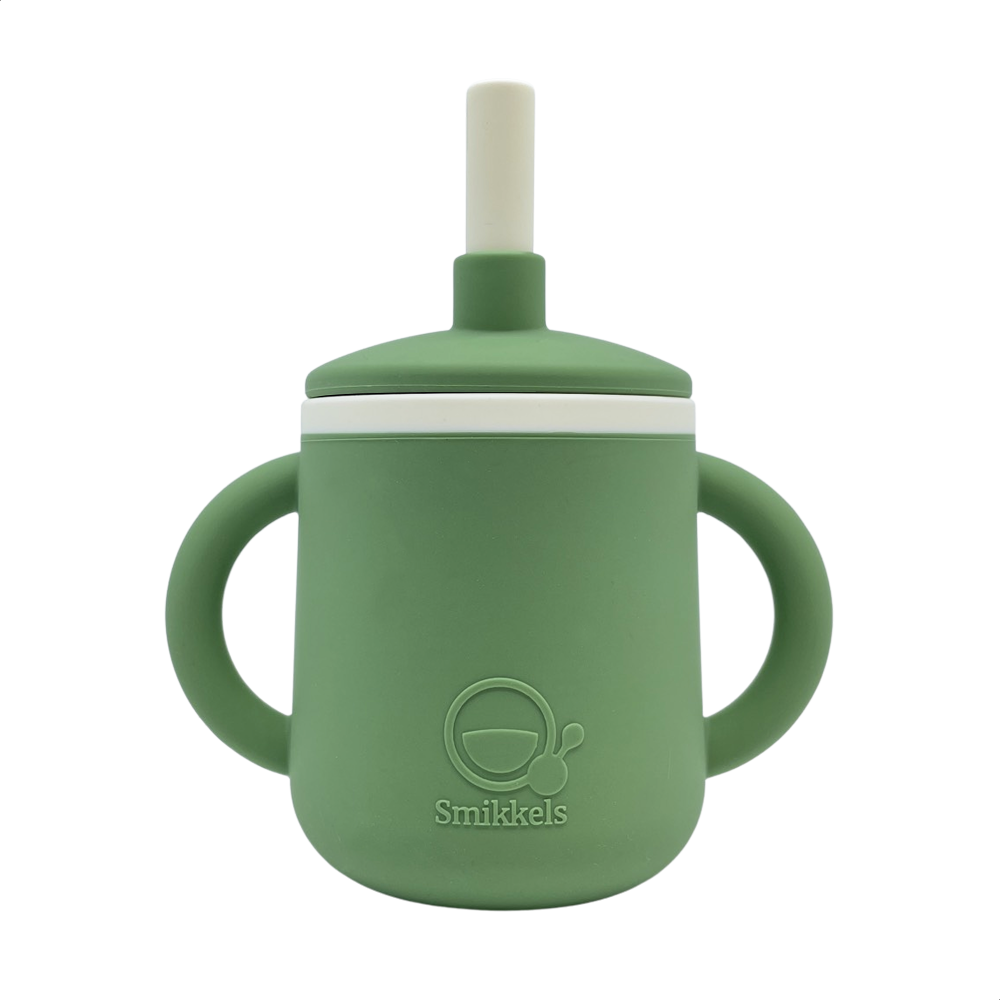 Smikkels siliconen drinkbeker met oren en rietje Groen