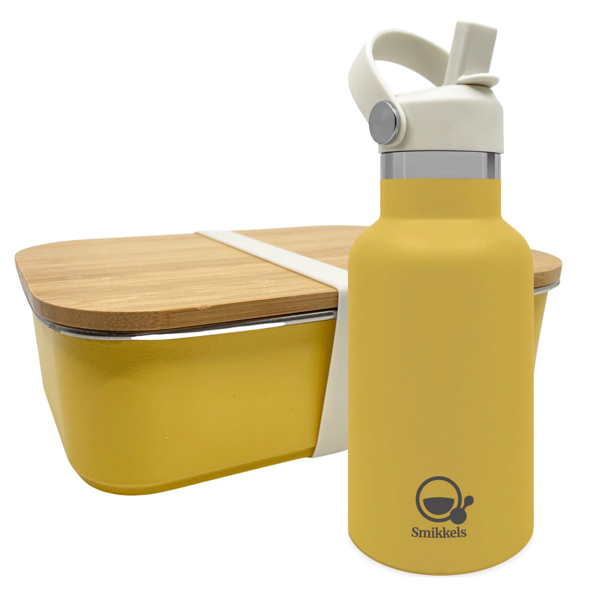 RVS lunchset thermos/bamboe - Geel