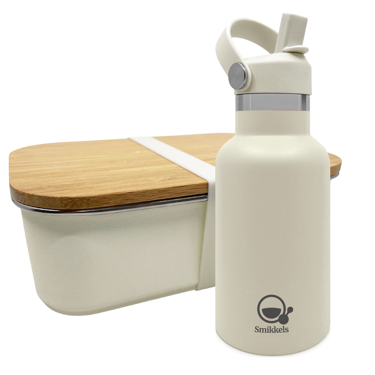 RVS lunchset thermos/bamboe - Zacht wit
