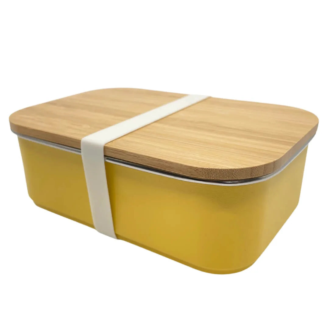 RVS Lunchbox 900ml geel Smikkels Broodtrommel zijkant