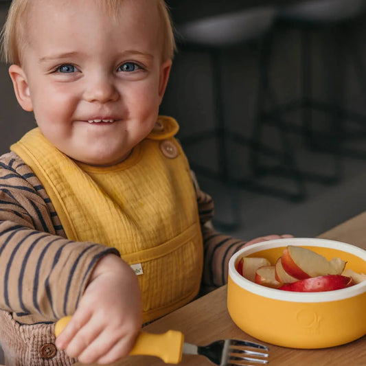 Katoenen slabbetje s geel Smikkels baby - 100% Biologisch katoen