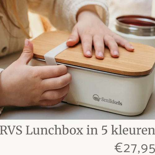 Witte RVS lunchbox met bamboe deksel van Smikkels