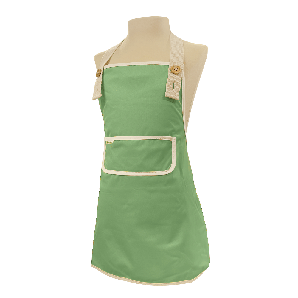 Groen kinderschort van Smikkels van met zacht RPET buitenkant en badstof binnenkant 