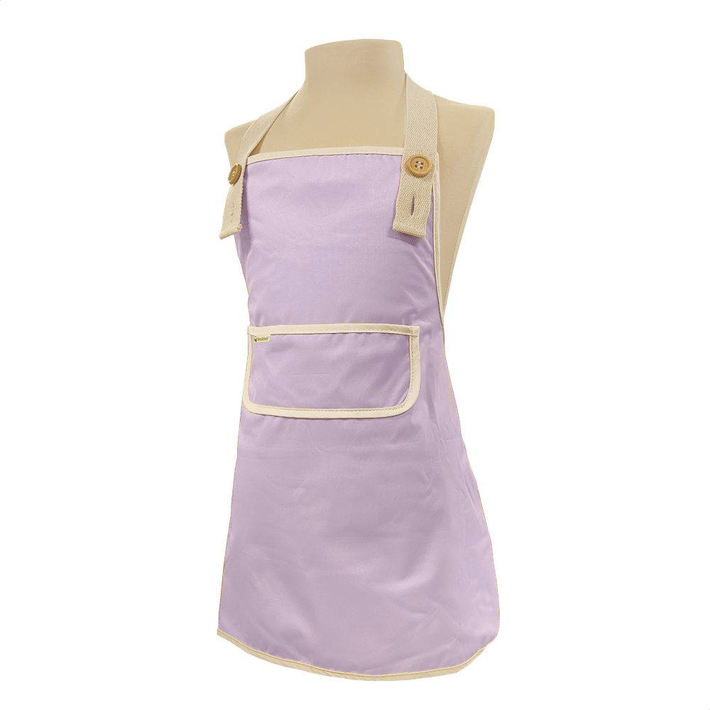 Lila kinderschort van Smikkels van met zacht RPET buitenkant en badstof binnenkant 