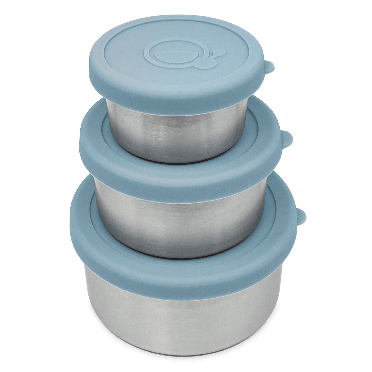 Set van 3 RVS snackbakjes met blauwe deksels – Smikkels Basic