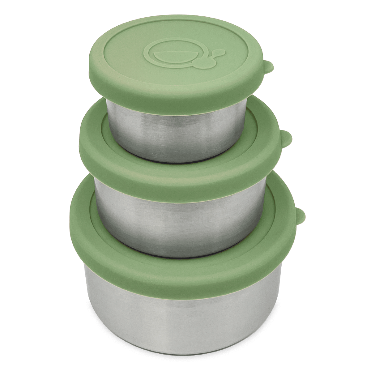 Set van 3 RVS snackbakjes met groene deksels – Smikkels Basic