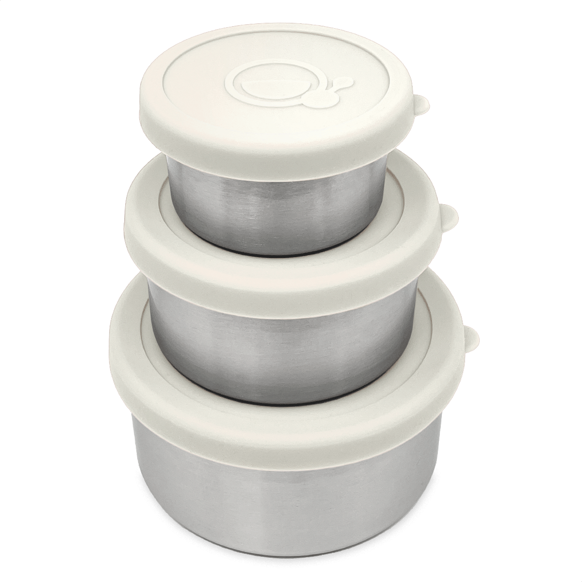 Set van 3 RVS snackbakjes met witte deksels – Smikkels Basic