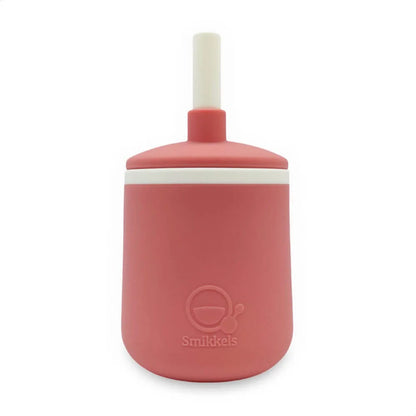Siliconen kinderbeker met deksel en rietje, roze