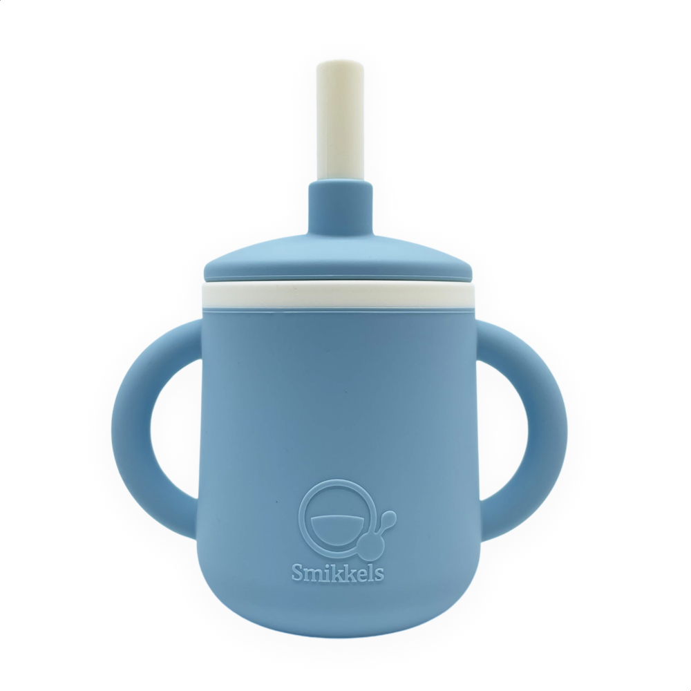 Smikkels siliconen drinkbeker met oren en rietje Blauw