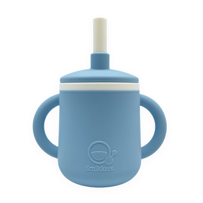 Smikkels siliconen drinkbeker met oren en rietje Blauw