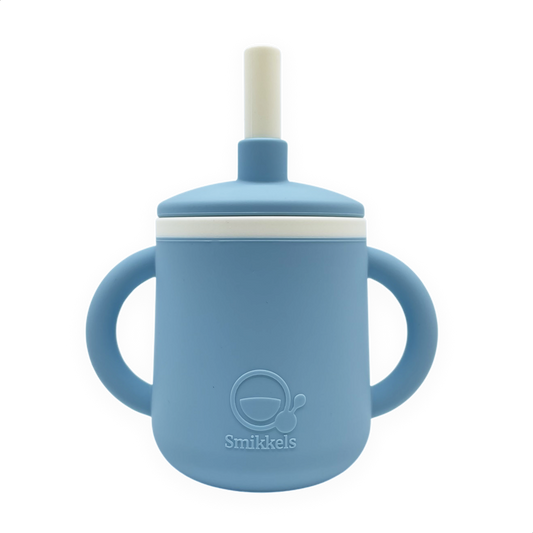 Smikkels siliconen drinkbeker met oren en rietje Blauw