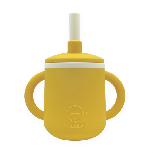 Smikkels siliconen drinkbeker met oren en rietje Geel