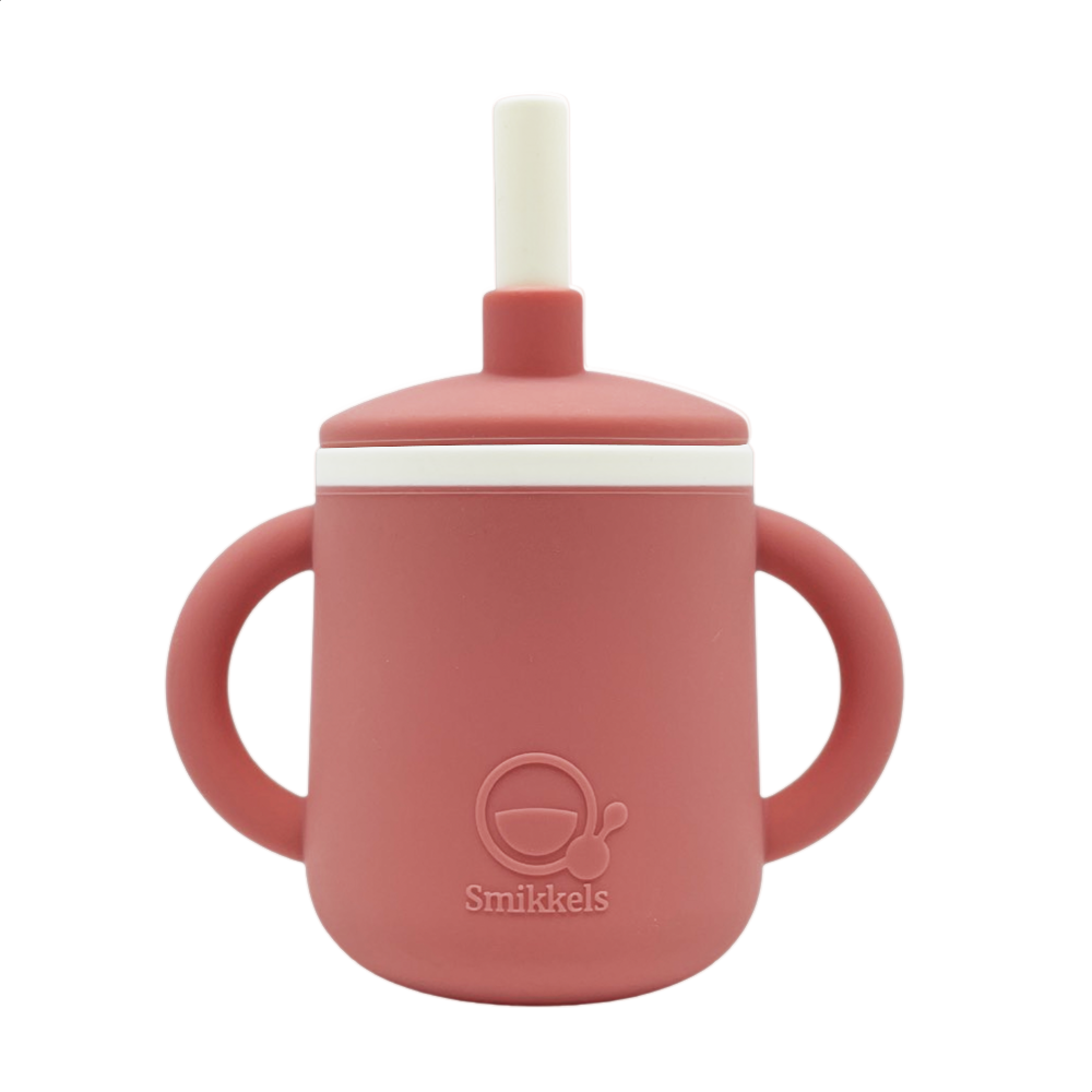 Smikkels siliconen drinkbeker met oren en rietje Roze