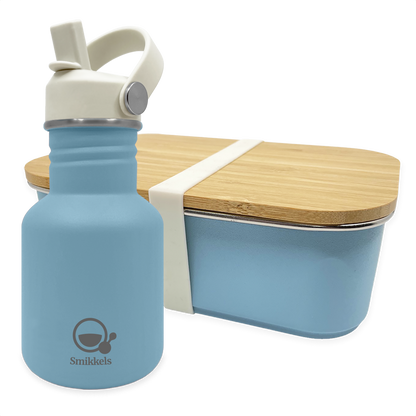 Smikkels set RVS drinkfles en RVS lunchbox met bamboe deksel Blauw