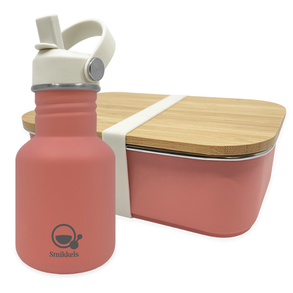 Smikkels set RVS drinkfles en RVS lunchbox met bamboe deksel Roze