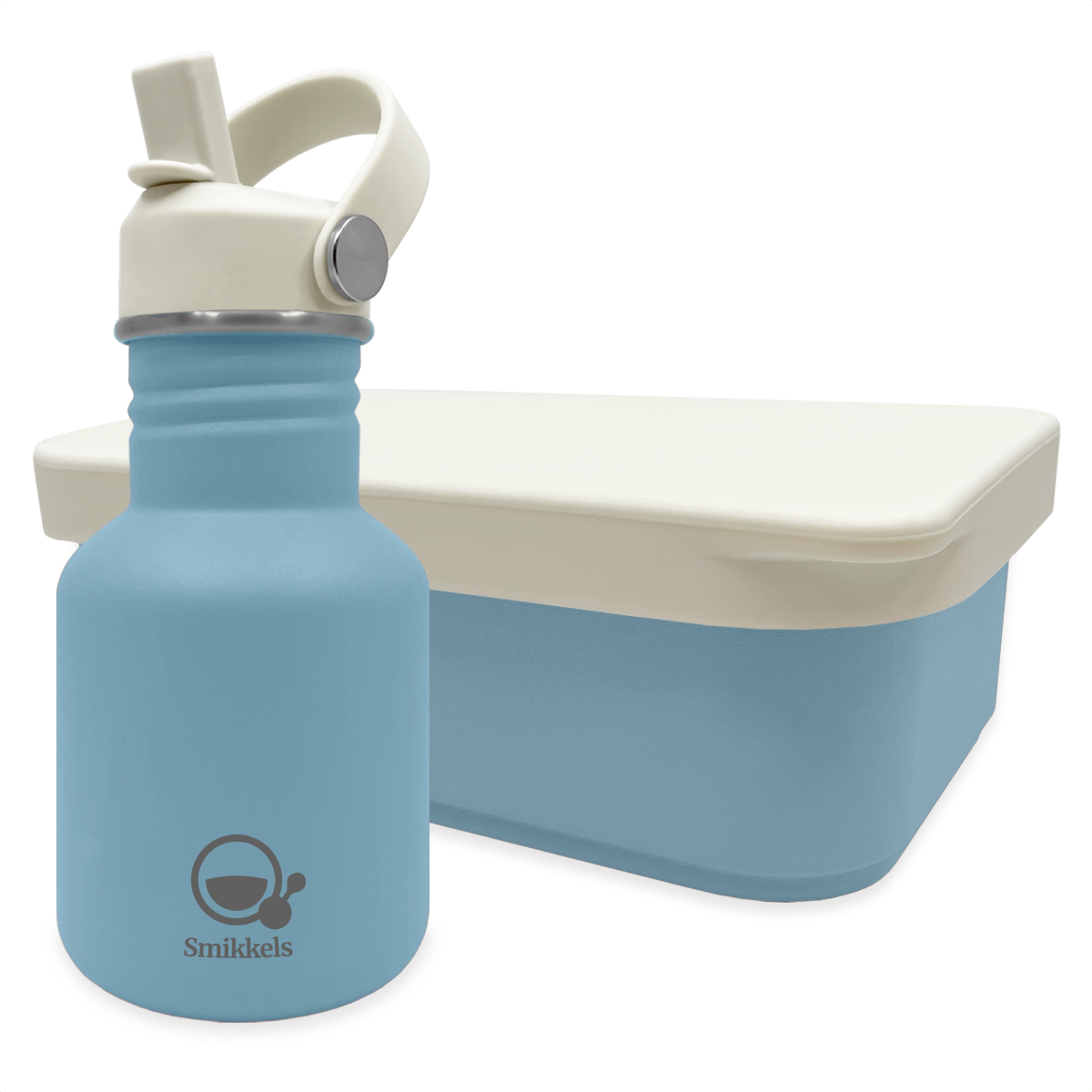 Smikkels set RVS drinkfles en RVS lunchbox met siliconen deksel Blauw