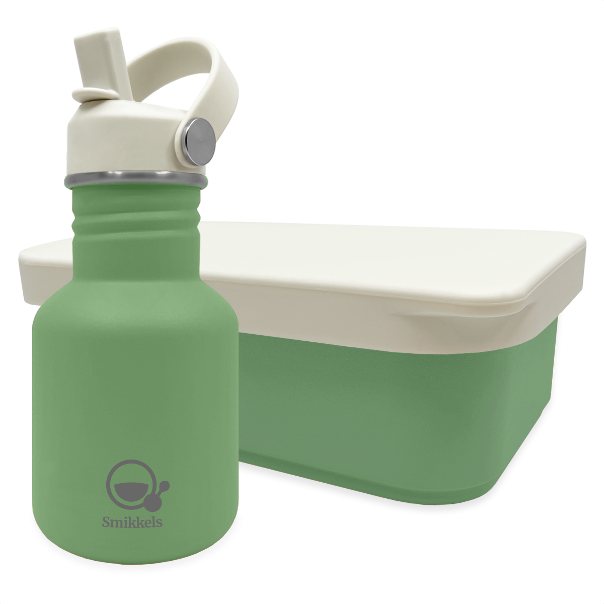Smikkels set RVS drinkfles en RVS lunchbox met siliconen deksel Groen