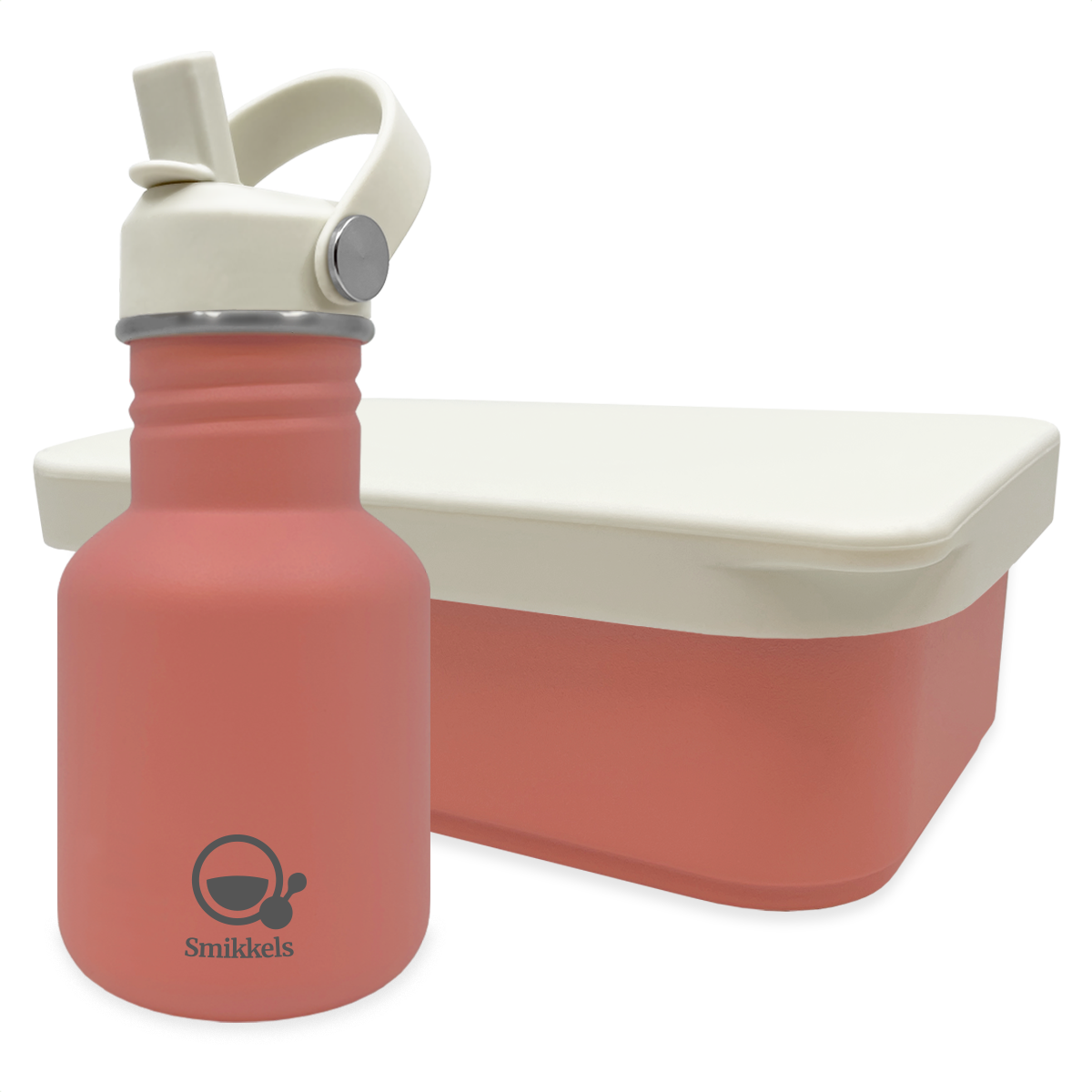 Smikkels set RVS drinkfles en RVS lunchbox met siliconen deksel Roze