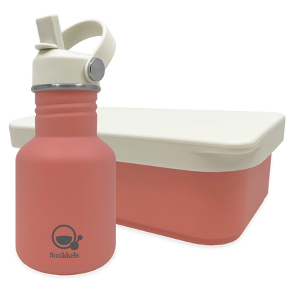 Smikkels set RVS drinkfles en RVS lunchbox met siliconen deksel Roze