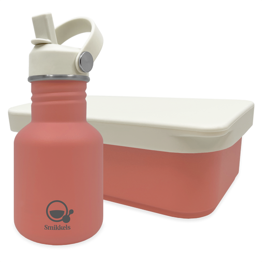 Smikkels set RVS drinkfles en RVS lunchbox met siliconen deksel Roze
