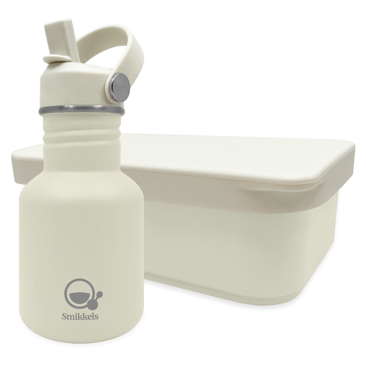 Smikkels set RVS drinkfles en RVS lunchbox met siliconen deksel Wit
