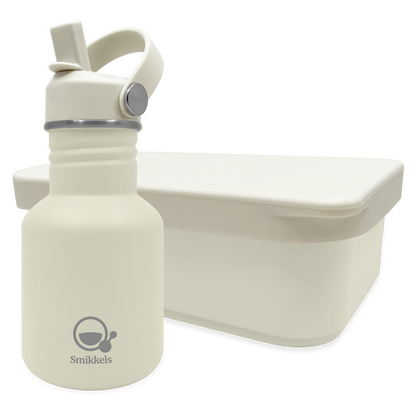 Smikkels set RVS drinkfles en RVS lunchbox met siliconen deksel Wit