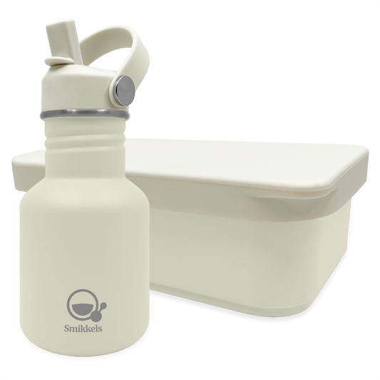 Smikkels set RVS drinkfles en RVS lunchbox met siliconen deksel Wit