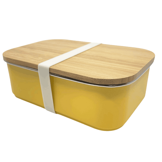 Smikkels RVS lunchbox met bamboe deksel Geel
