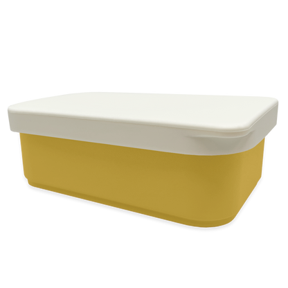 Smikkels RVS lunchbox met witte siliconen deksel Geel