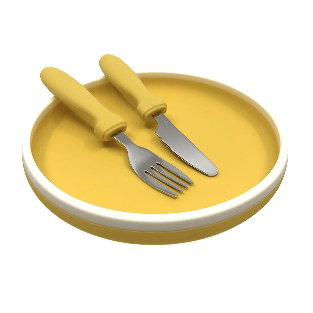 Set Smikkels kinderbordje met mes en vork Geel