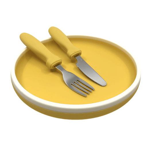 Set Smikkels kinderbordje met mes en vork Geel