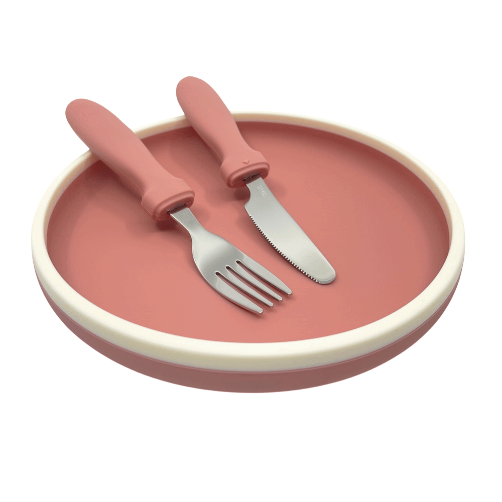 Set Smikkels kinderbordje met mes en vork Roze
