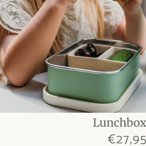 groene RVS Smikkels Lunchbos met verdeler en groente en fruit
