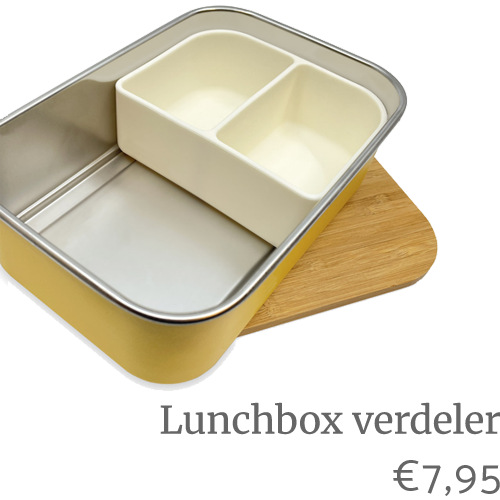 Gele RVS Lunchbox met daarin een verdeler van Smikkels