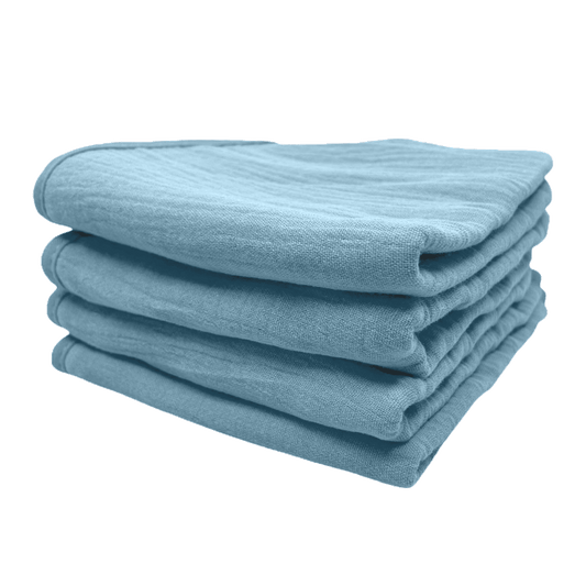 Blauwe monddoekjes van Smikkels met hydrofiele zijde en badstof zijde