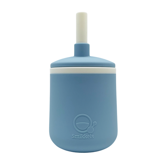 Blauwe siliconen 3-in-1 drinkbeker van Smikkels