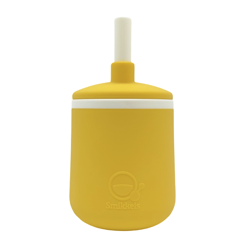 Gele siliconen 3-in-1 drinkbeker van Smikkels