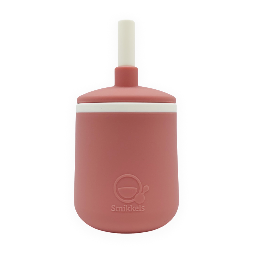Roze siliconen 3-in-1 drinkbeker van Smikkels