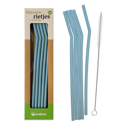 Smikkels herbruikbare siliconen rietjes blauw met borsteltje