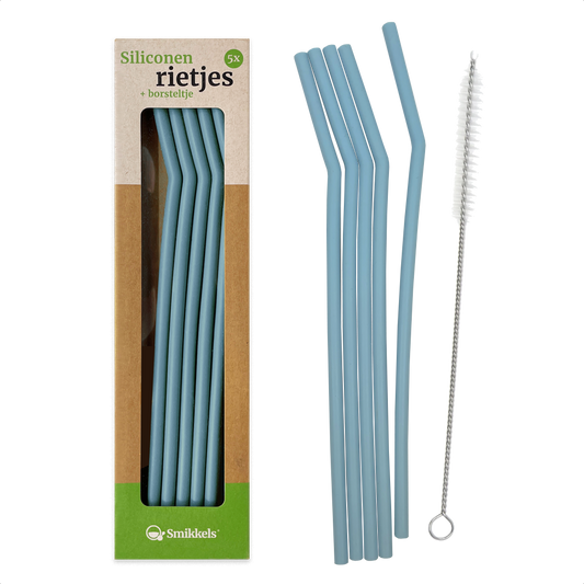 Smikkels herbruikbare siliconen rietjes blauw met borsteltje