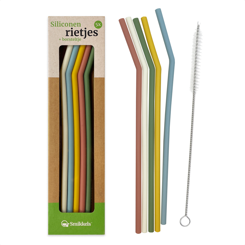 Smikkels herbruikbare siliconen rietjes gemengde kleuren met borsteltje