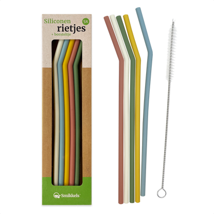 Smikkels herbruikbare siliconen rietjes gemengde kleuren met borsteltje