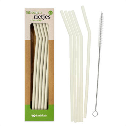 Smikkels herbruikbare siliconen rietjes wit met borsteltje