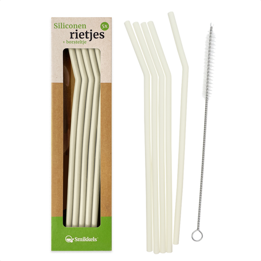 Smikkels herbruikbare siliconen rietjes wit met borsteltje