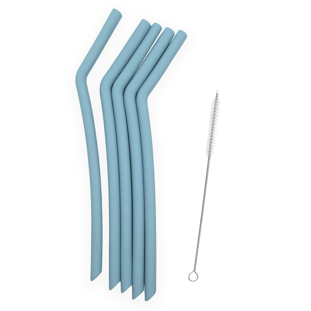 Smikkels herbruikbare siliconen rietjes XL blauw met borsteltje
