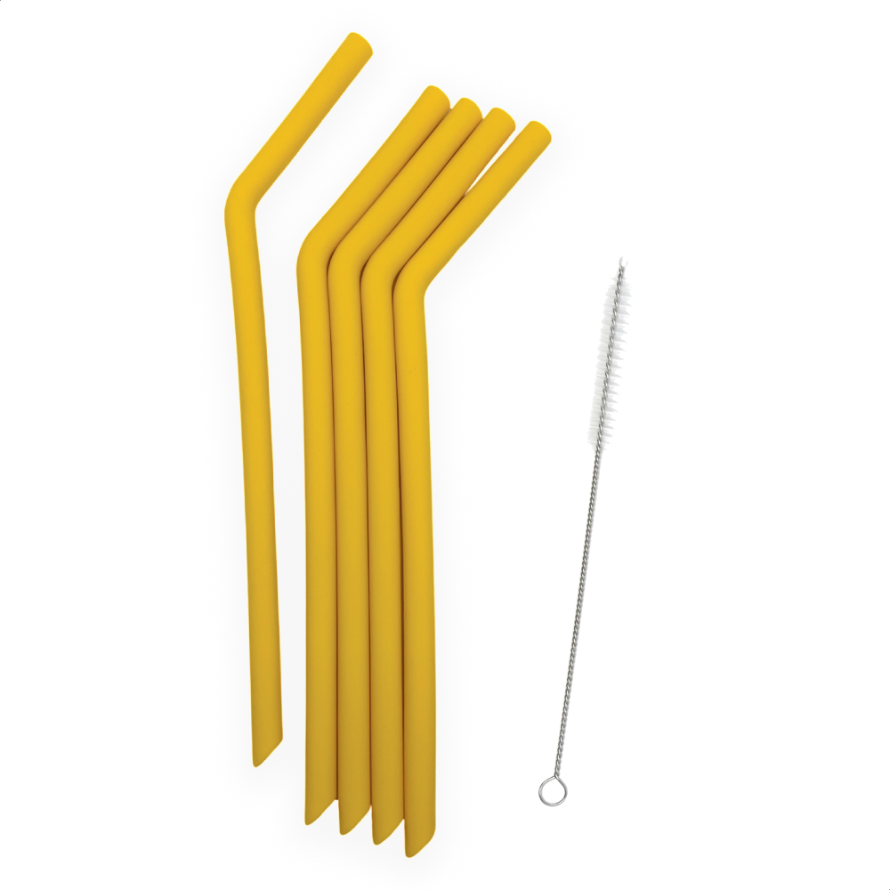 Smikkels herbruikbare siliconen rietjes XL geel met borsteltje