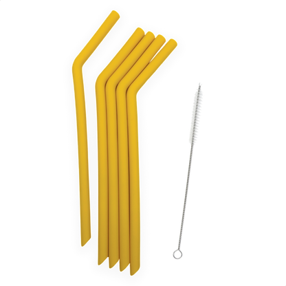 Smikkels herbruikbare siliconen rietjes XL geel met borsteltje