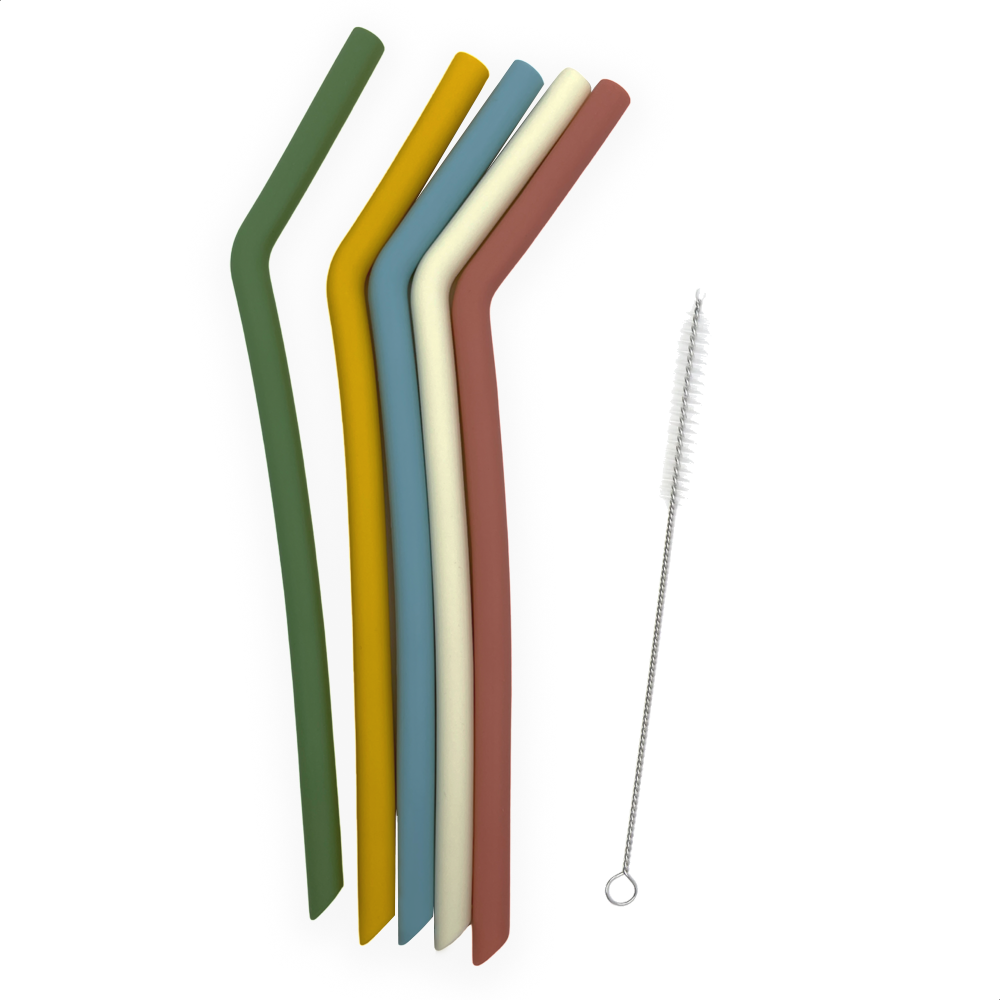 Smikkels herbruikbare siliconen rietjes XL gemende kleuren met borsteltje