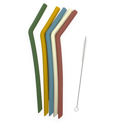 Smikkels herbruikbare siliconen rietjes XL gemende kleuren met borsteltje